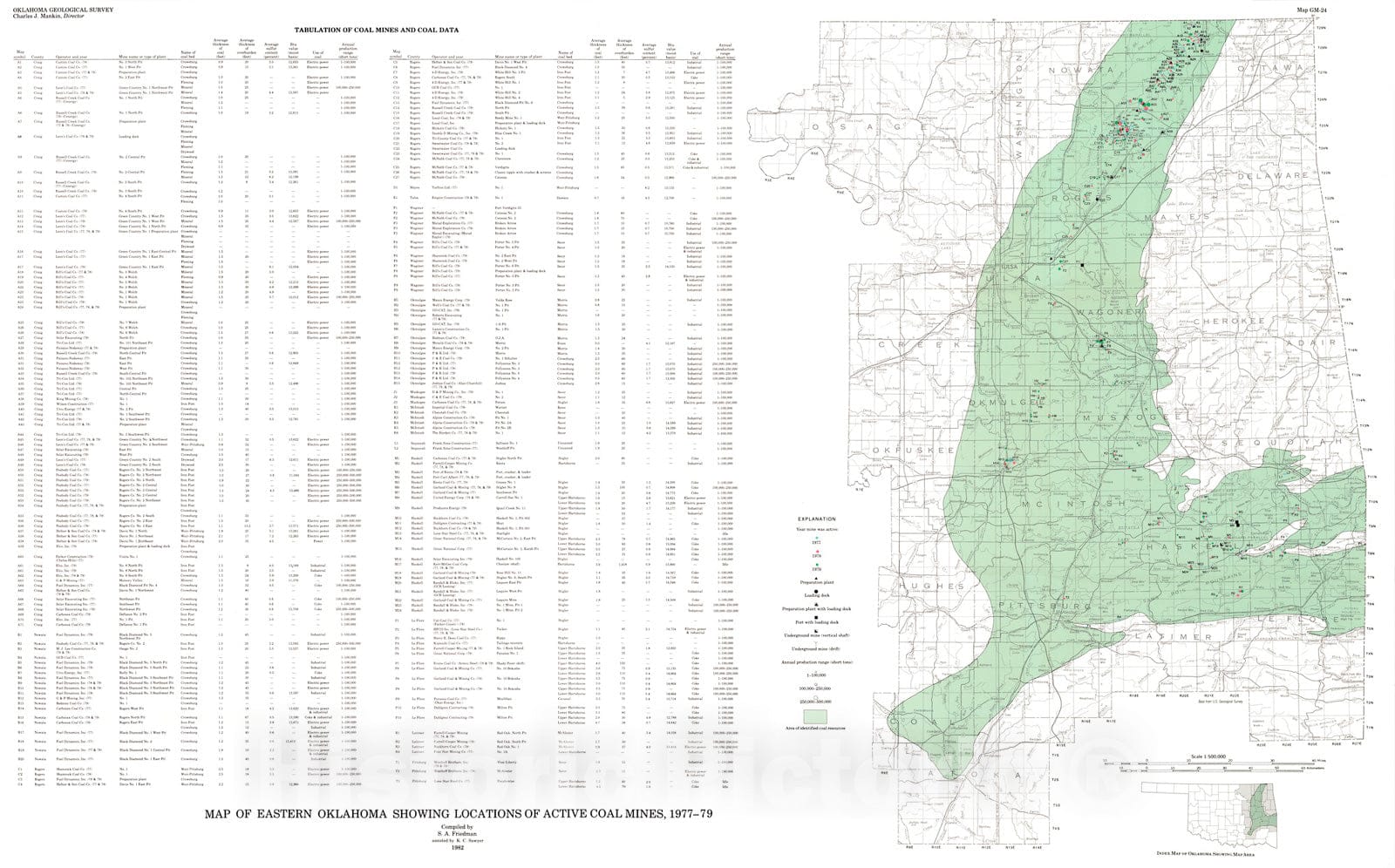 Map : Map of eastern Oklahoma showing locations of active coal mines, 1977-79, 1982 Cartography Wall Art :