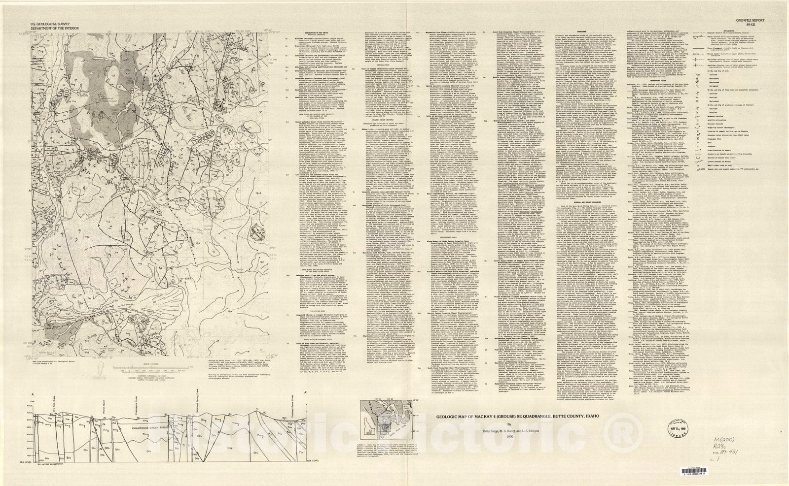 Map : Geologic map of Mackay four (Grouse) SE quadrangle, Butte County, Idaho, 1989 Cartography Wall Art :