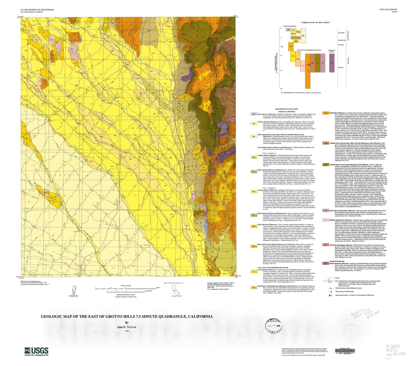 Map : Geologic map of the East of Grotto Hills quadrangle, California, 1998 Cartography Wall Art :
