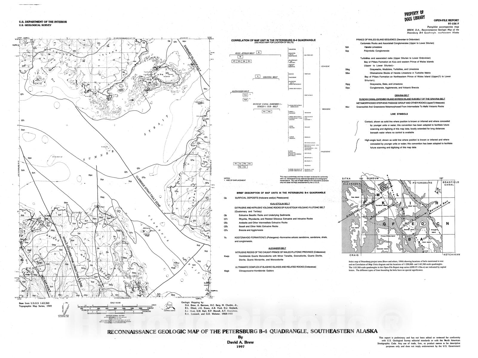 Map : Reconnaissance geologic map of the Petersburg B-4 quadrangle, southeastern Alaska, 1997 Cartography Wall Art :