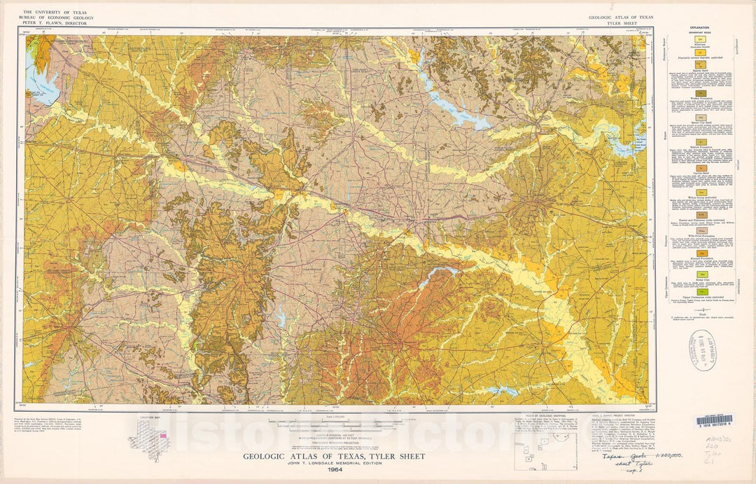 Map : Geologic atlas of Texas, Tyler sheet, 1964 Cartography Wall Art :