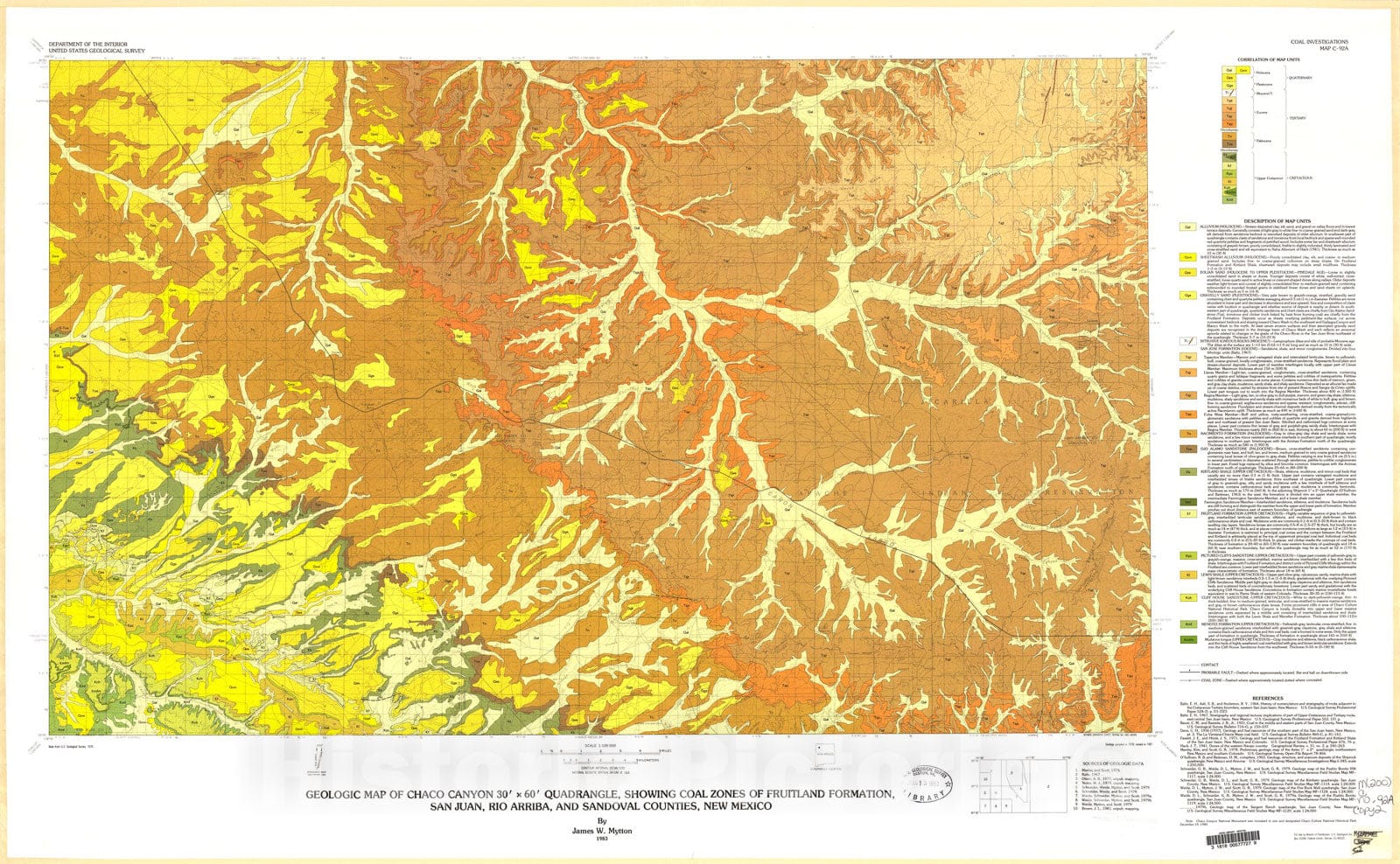 Map : Geologic map of Chaco Canyon 30' x 60' quadrangle showing coal z ...