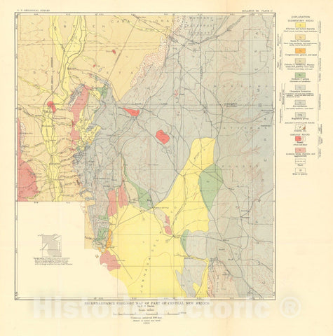 Map : Red beds and associated formations in New Mexico, with an outline of the geology of the state [part of central New Mexico, pl.17], 1928 Cartography Wall Art :