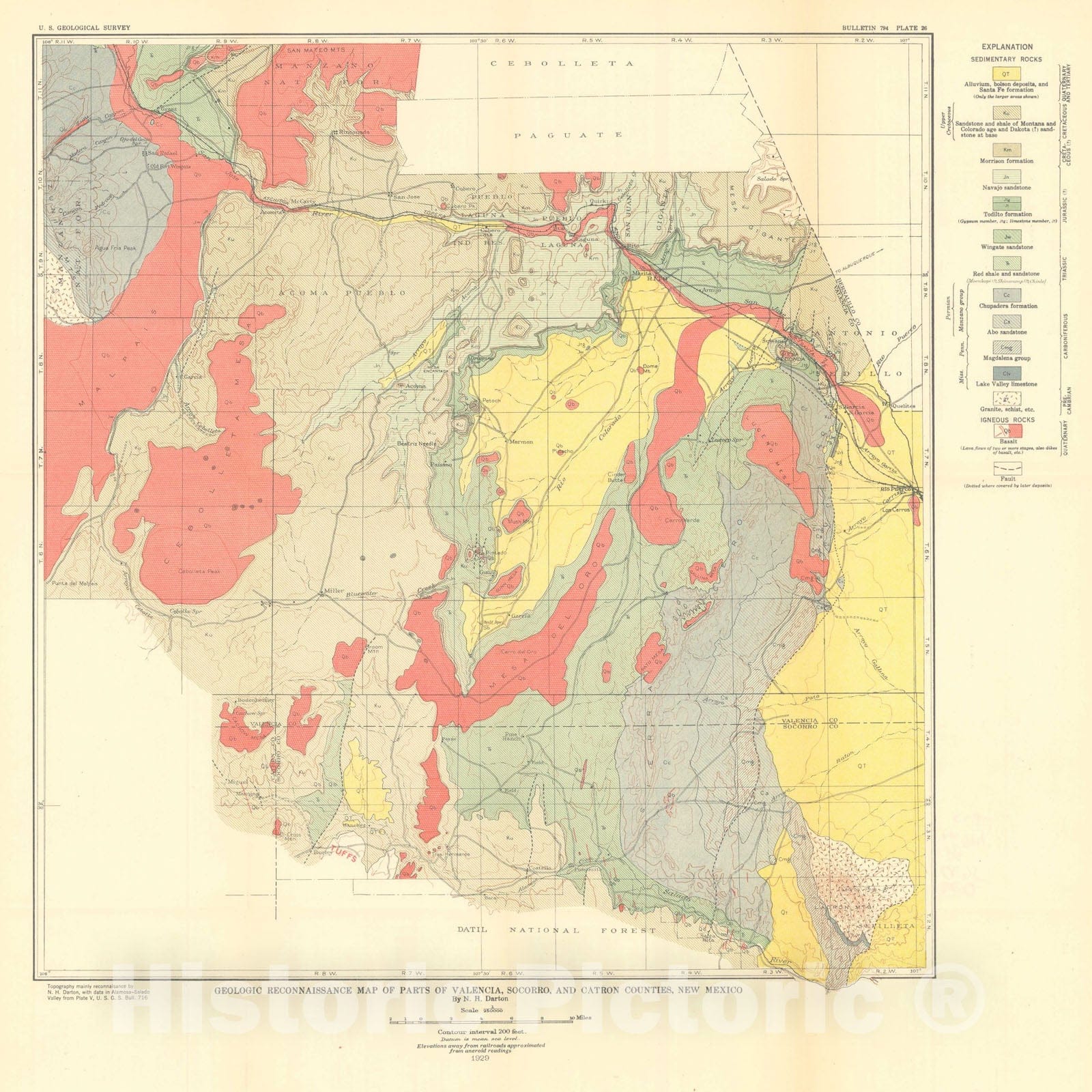 Map : Red beds and associated formations in New Mexico, with an outline of the geology of the state [parts of Valencia, Socorro, and Catron Counties, pl.26], 1928 Cartography Wall Art :