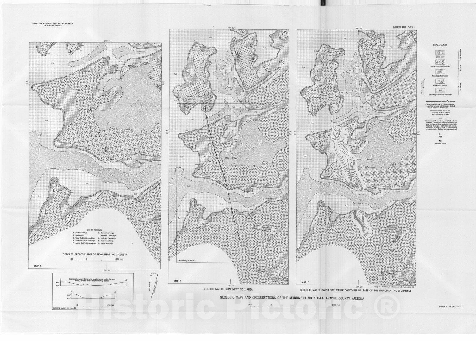 Map : Uranium deposits at base of the Shinarump Conglomerate, Monument Valley, Arizona, 1956 Cartography Wall Art :