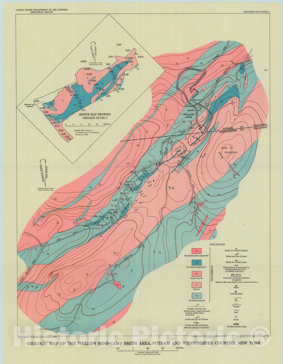 Map : Uranium in Phillips Mine - Camp Smith area, Putnam and Westchester Counties, New York, 1959 Cartography Wall Art :