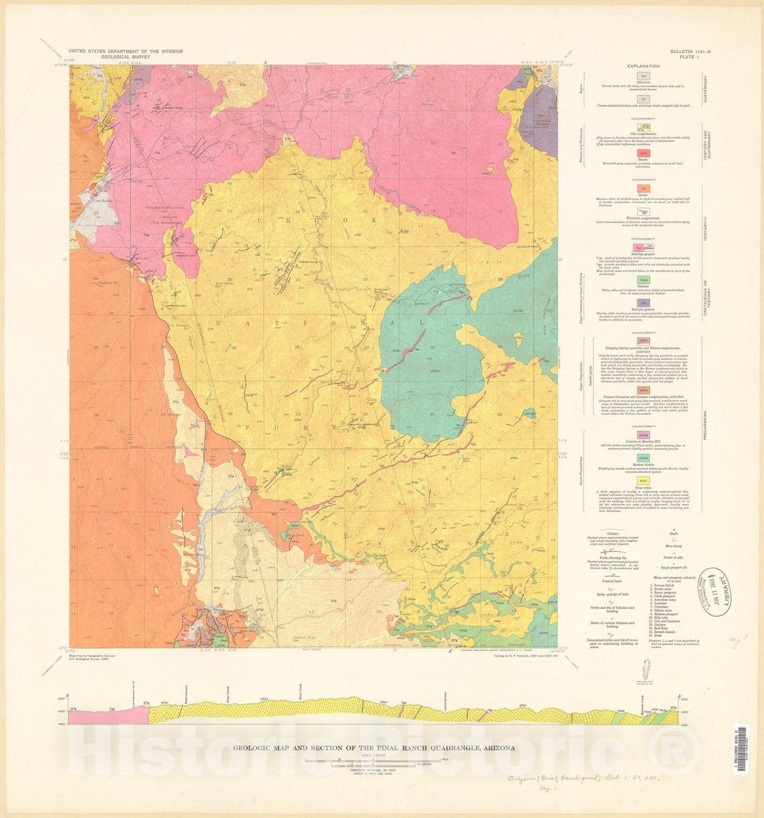 Map : Geology of the Pinal Ranch quadrangle, Arizona, 1963 Cartography ...