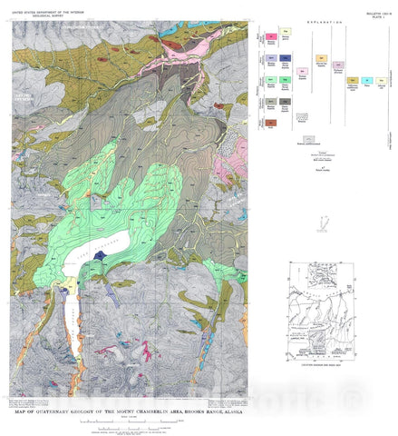 Map : Quaternary geology of the Mount Chamberlin area, Brooks Range, Alaska, 1965 Cartography Wall Art :