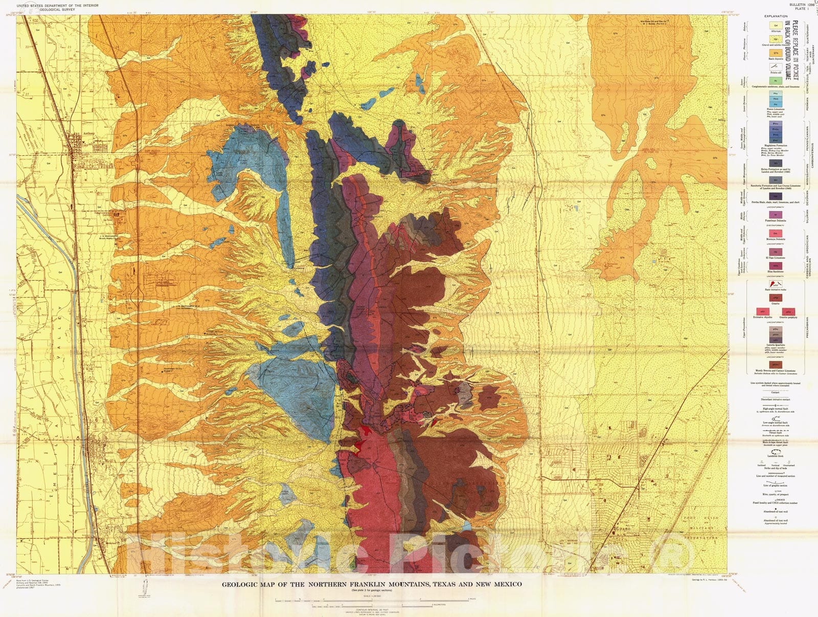 Map : Geology of the northern Franklin Mountains, Texas and New Mexico, 1972 Cartography Wall Art :