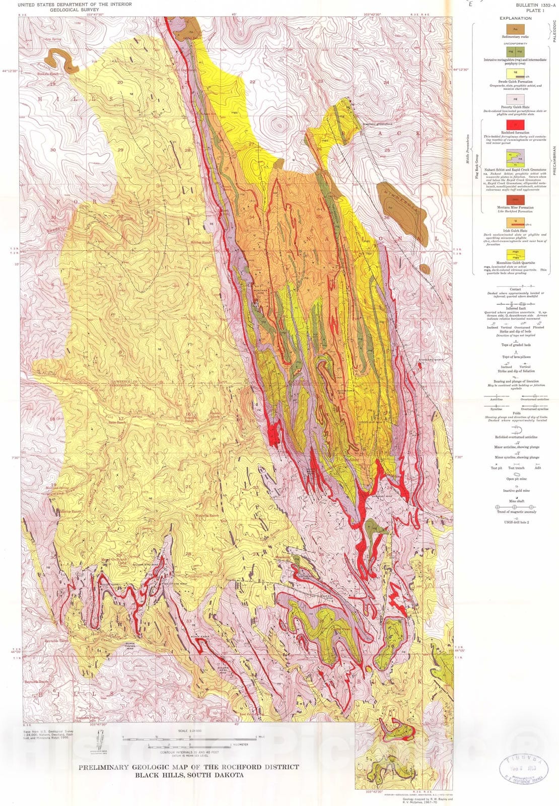 Map : A preliminary report on the geology and gold deposits of the Roc ...