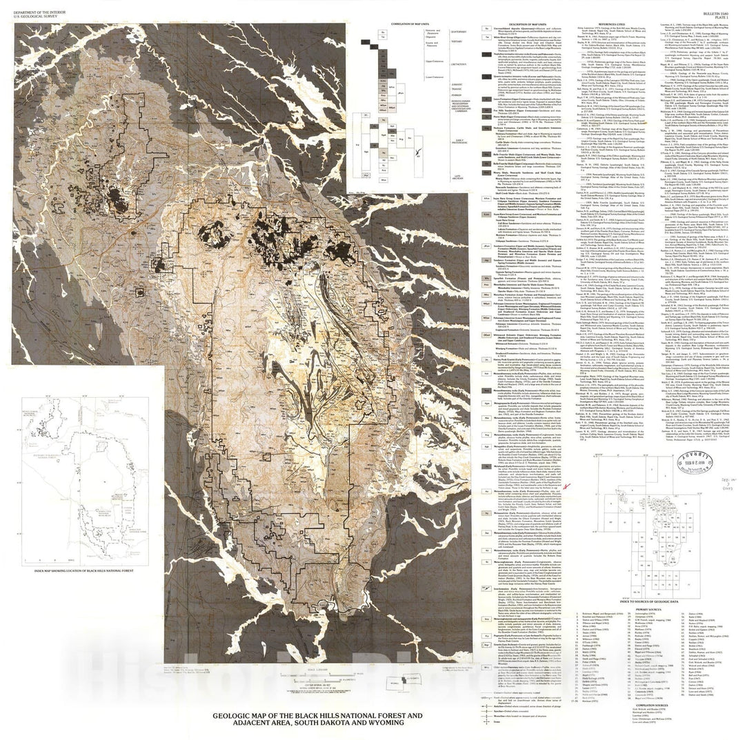Map : Mineral resource potential and geology of the Black Hills National Forest, South Dakota and Wyoming, 1986 Cartography Wall Art :