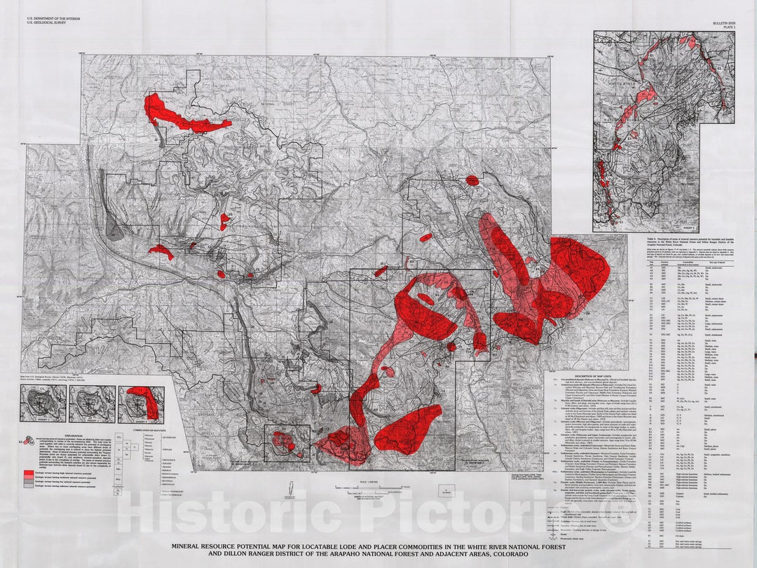 Map : Mineral resource potential and geology of the White River National Forest and the Dillon Range District of the Arapaho National Fo, 1993 Cartography Wall Art :