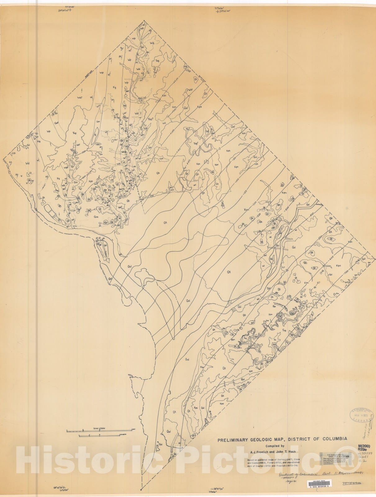 Map : Preliminary geologic map, District of Columbia, 1975 Cartography Wall Art :