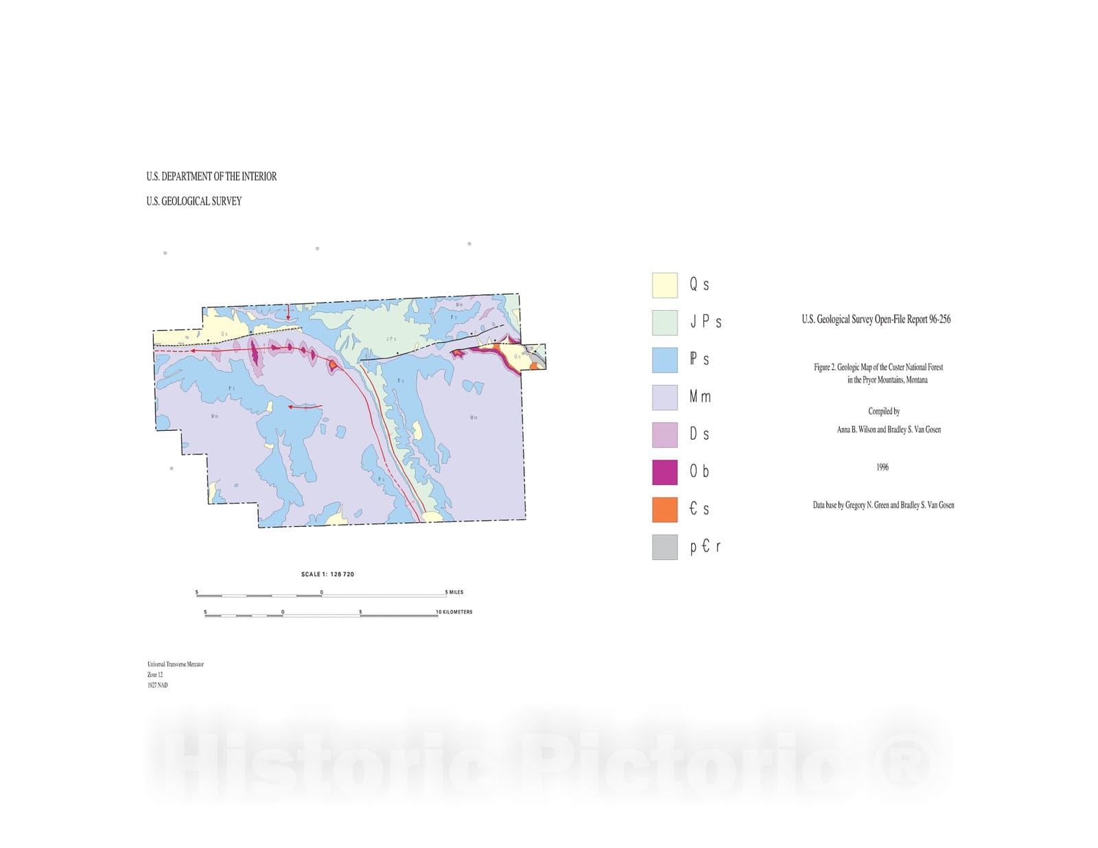 Map : Geologic map datasets of the Custer and Gallatin National Forests of south-central Montana, in ARC/INFO format [Pryor Mountains area], 1999 Cartography Wall Art :