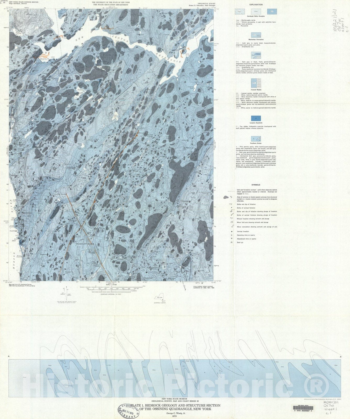 Map : Bedrock geology of the Ossining quadrangle, New York, 1979 Cartography Wall Art :
