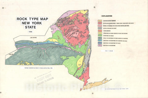 Map : Rock Type Map of New York State, 1996 Cartography Wall Art :