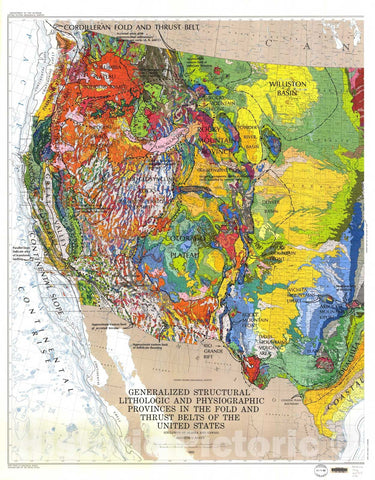 Map : Generalized structural, lithologic, and physiographic provinces in the fold and thrust belts of the United States: exclusive of Alaska and Hawaii, 1983 Cartography Wall Art :