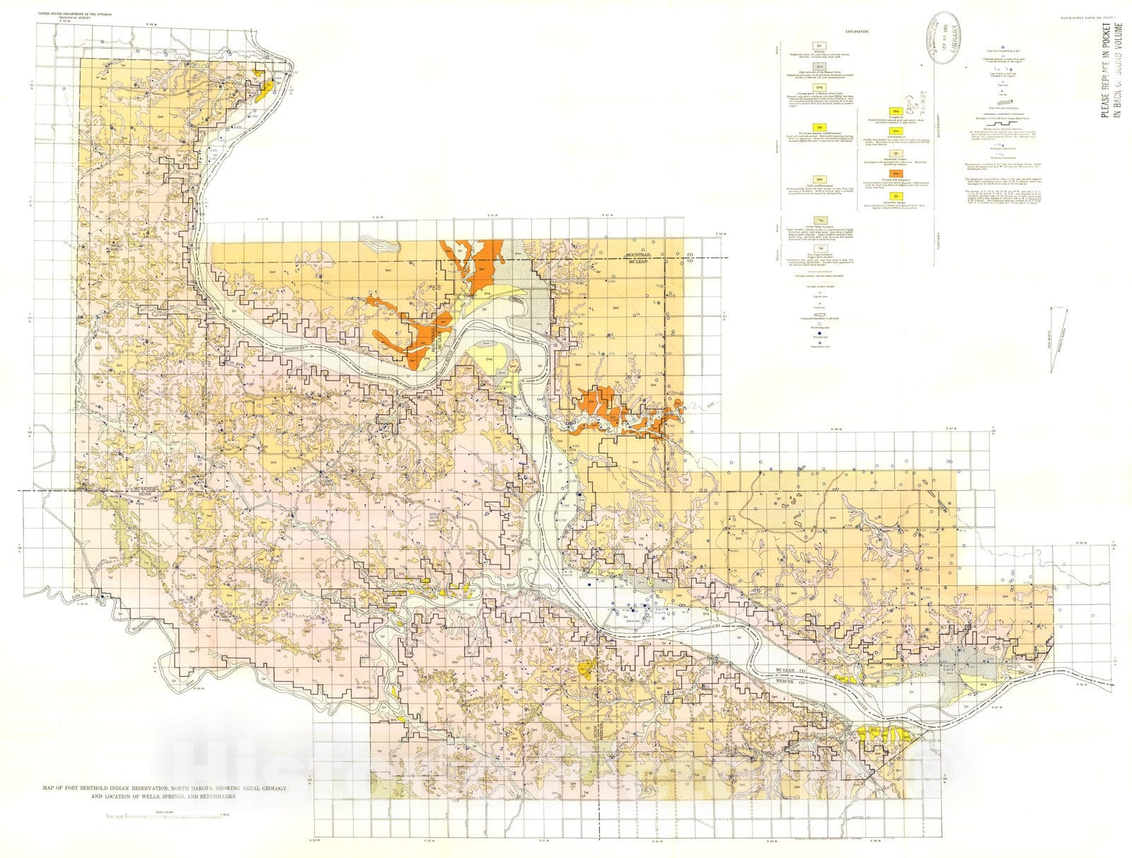 Map : Geology and ground-water resources of the Fort Berthold Indian Reservation, North Dakota, with a section on chemical quality of the ground water, 1954 Cartography Wall Art :