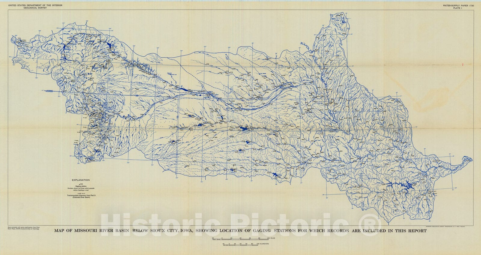 Map : Compilation of records of surface waters of the United States, October 1950 to September 1960, part 6-B. Missouri River basin below Sioux City, Iowa, 1964 Cartography Wall Art :