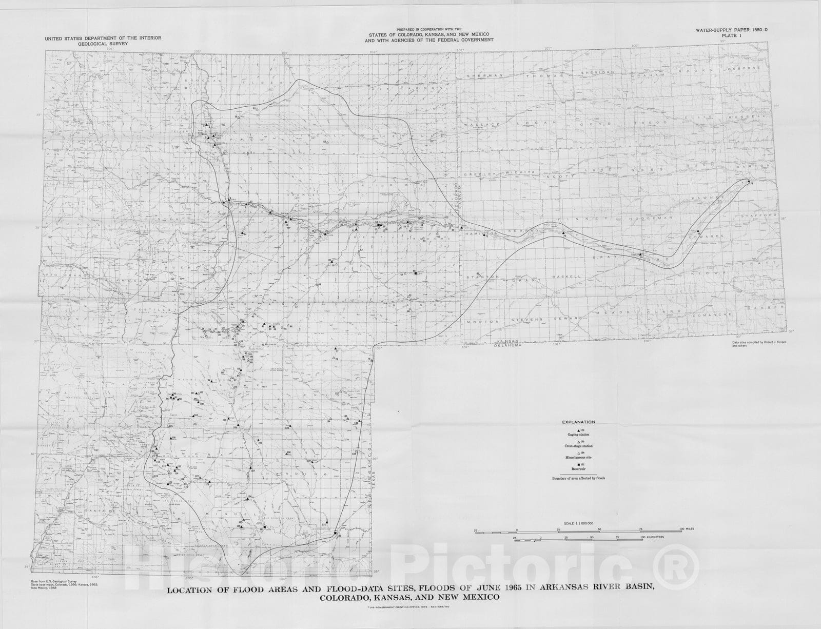Map : Floods of June 1965 in Arkansas River basin, Colorado, Kansas, and New Mexico, 1974 Cartography Wall Art :