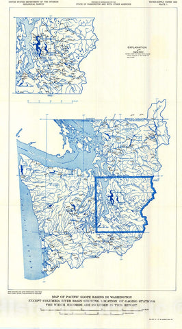 Map : Surface water supply of the United States, 1961-65, Part 12. Pacific slope basins in Washington, Volume 1. Pacific slope basins in, 1971 Cartography Wall Art :