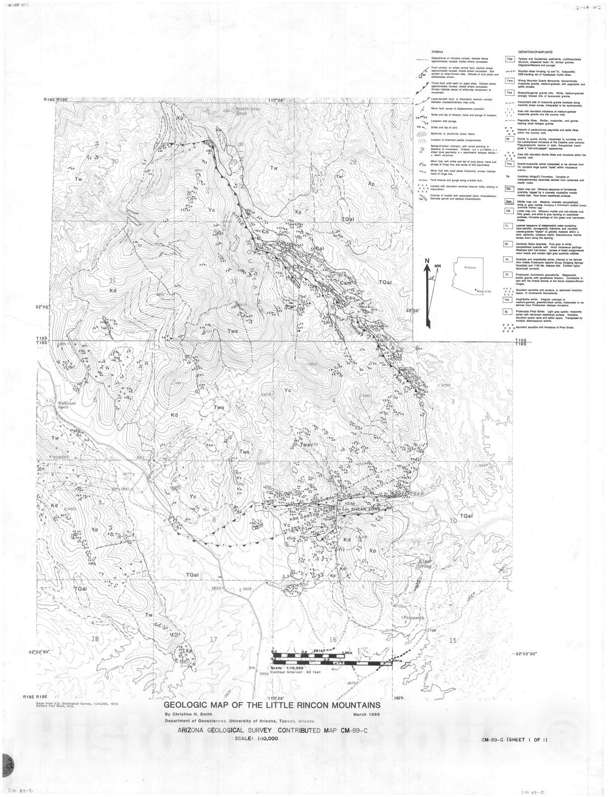 Map : Geologic map of the Little Rincon Mountains, 1989 Cartography Wa ...