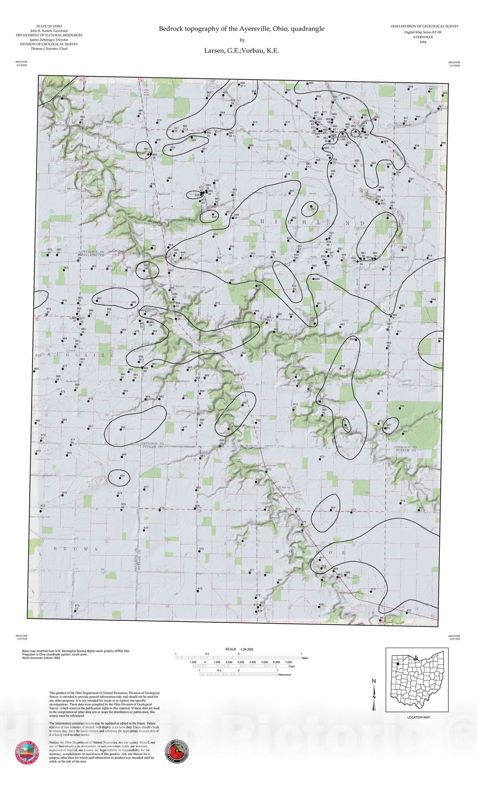 Map Bedrock topography of the Ayersville, Ohio, quadrangle, 1994 Car