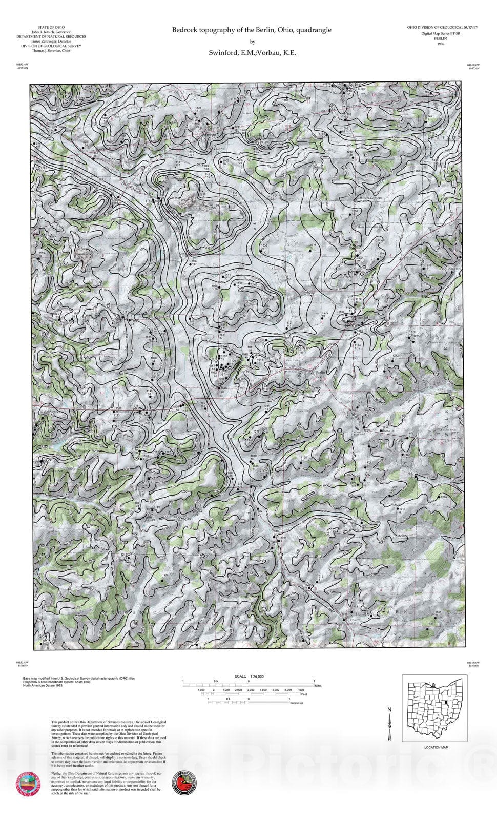 Map : Bedrock topography of the Berlin, Ohio, quadrangle, 1996 Cartography Wall Art :