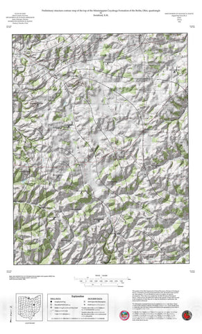 Map : Preliminary structure contour map of the top of the Mississippian Cuyahoga Formation of the Berlin, Ohio, quadrangle, 1996 Cartography Wall Art :