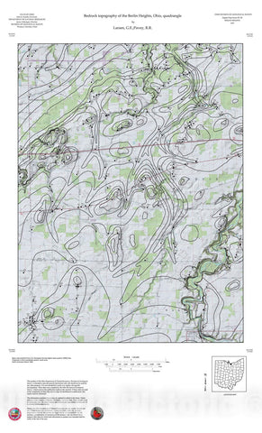 Map : Bedrock topography of the Berlin Heights, Ohio, quadrangle, 1997 Cartography Wall Art :