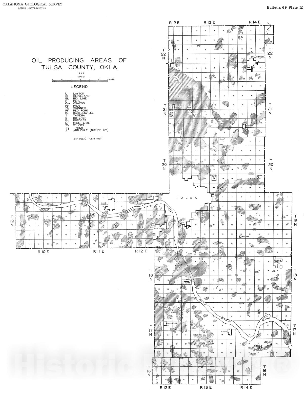 Map : Plate 4. Oil producing areas of Tulsa County, Oklahoma, 1943 Cartography Wall Art :