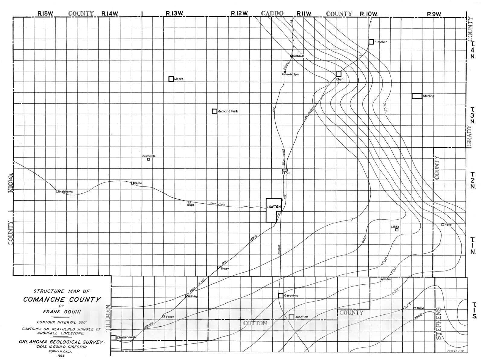 Map : Plate 24. Structure map of Comanche County, 1928 Cartography Wal ...