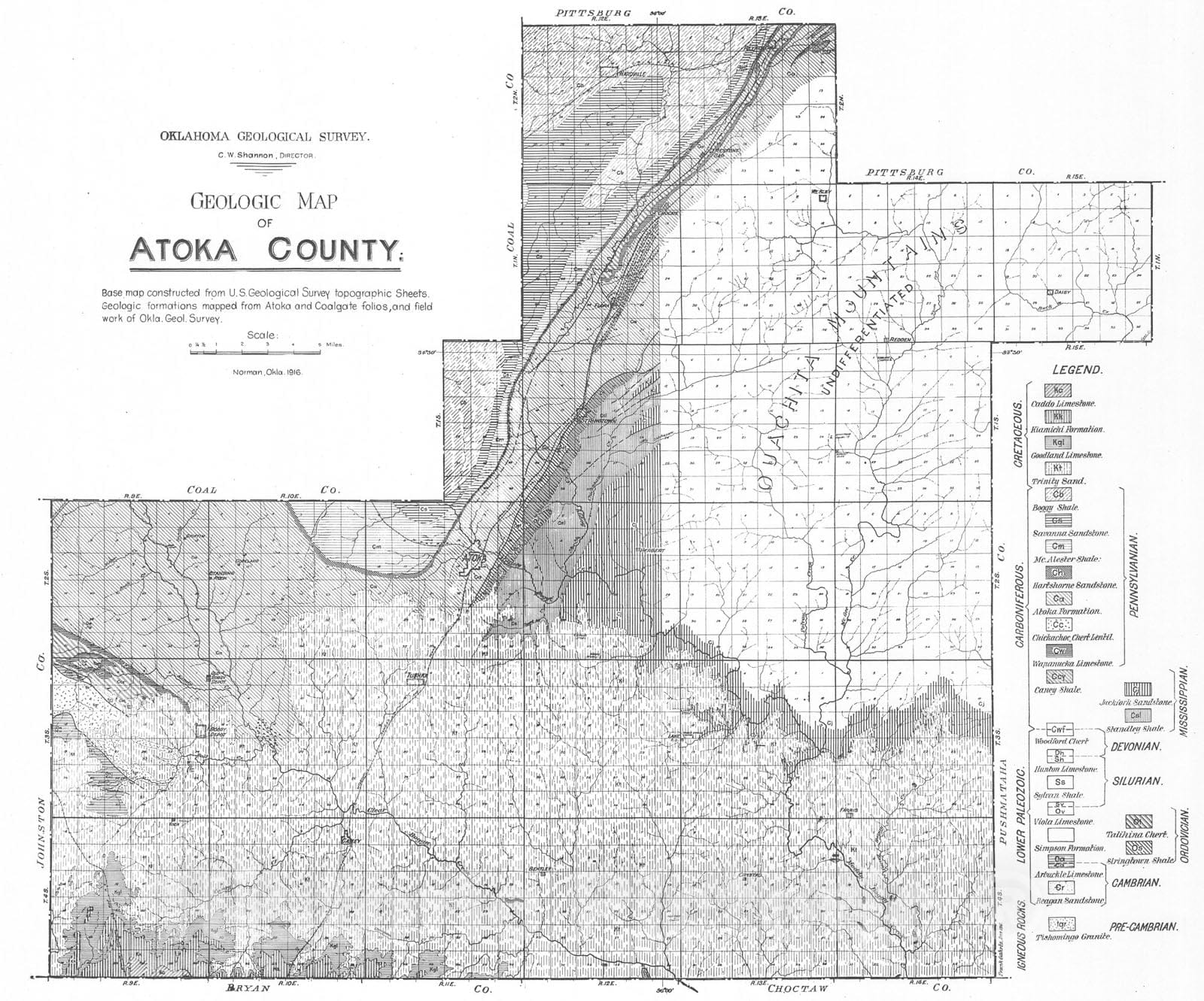 Map : Plate 5. Geologic map of Atoka County, 1915 Cartography Wall Art ...