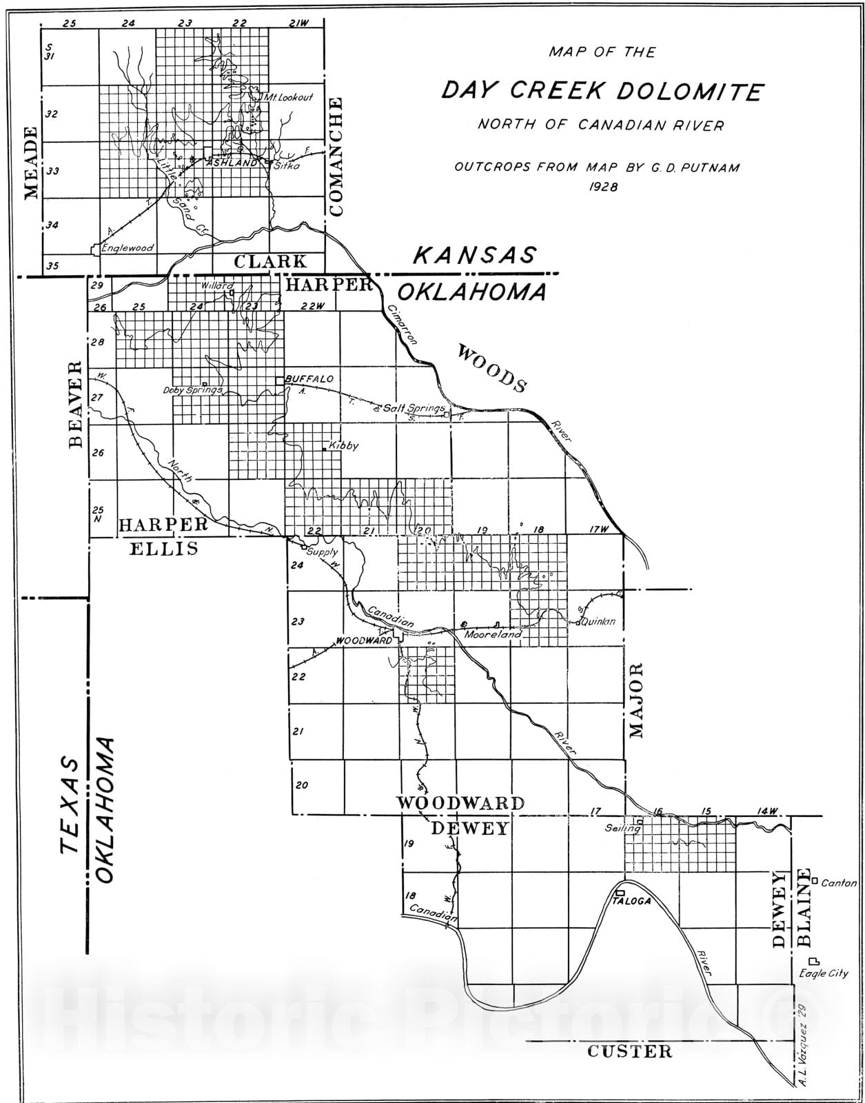 Map : Plate 17.  Map of the Day Creek dolomite, 1930 Cartography Wall Art :