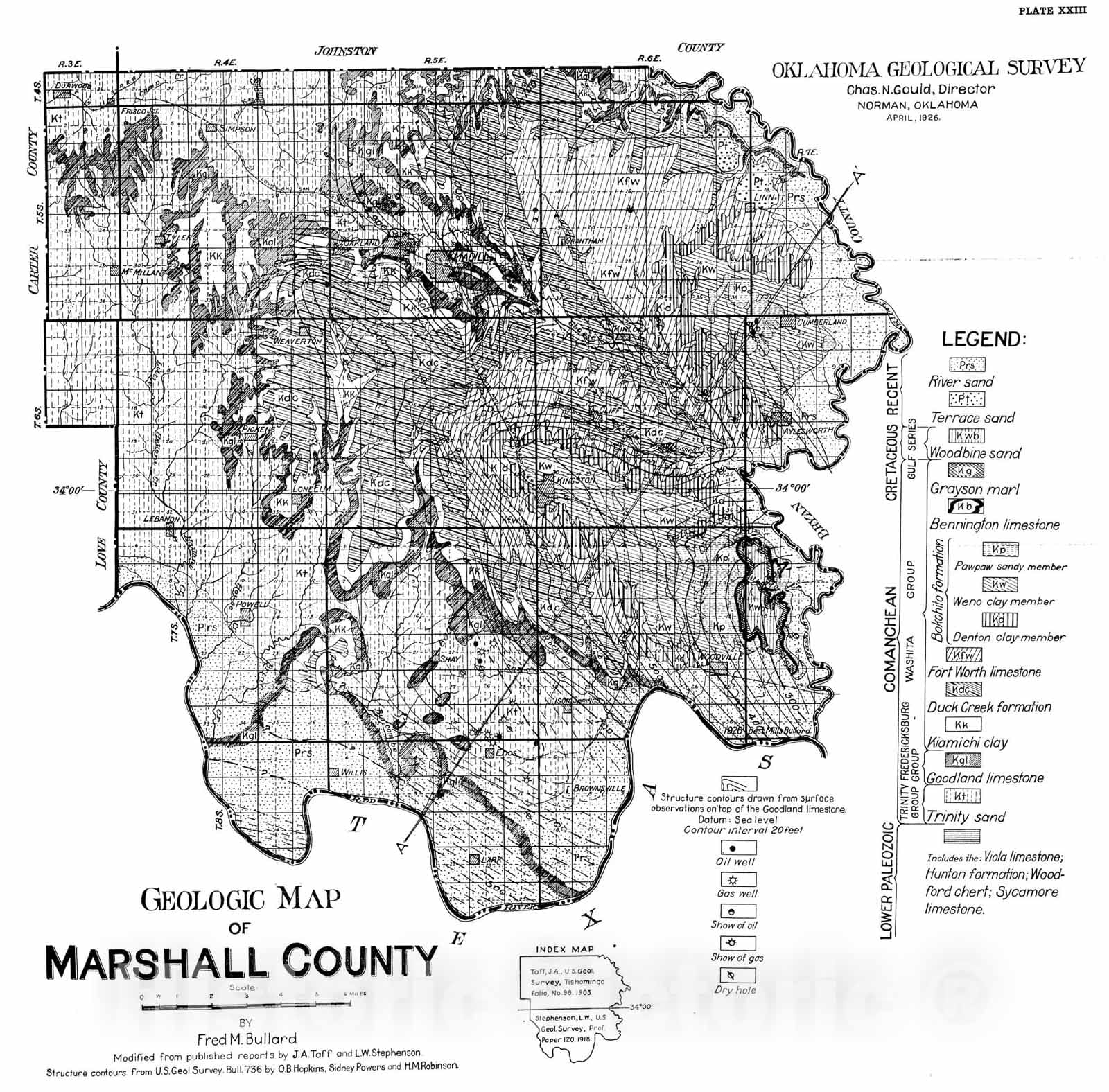 Map : Plate 23. Geologic map of Marshall County, 1926 Cartography Wall Art :