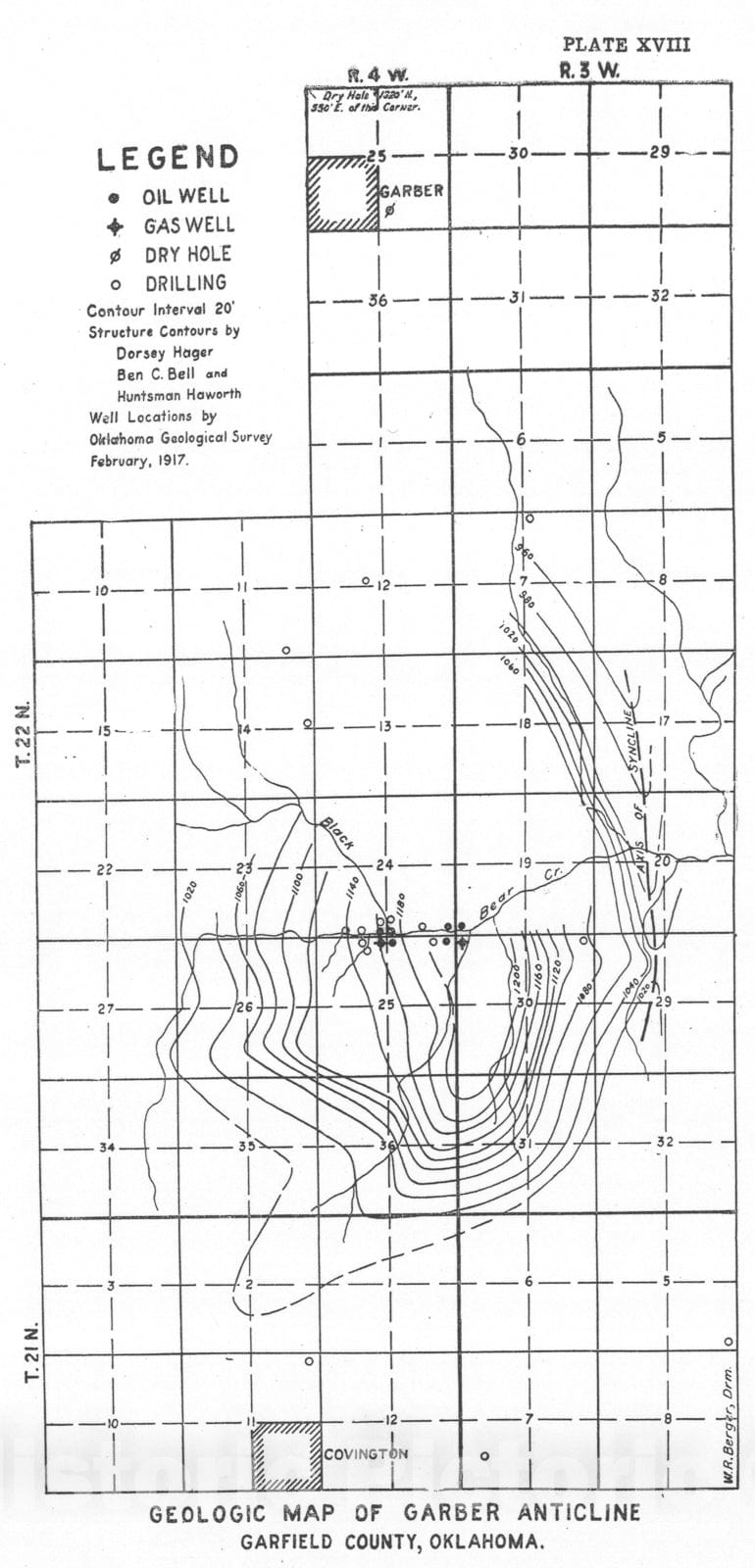 Map : Plate 18. Geologic map of Garber anticline, 1915 Cartography Wall Art :