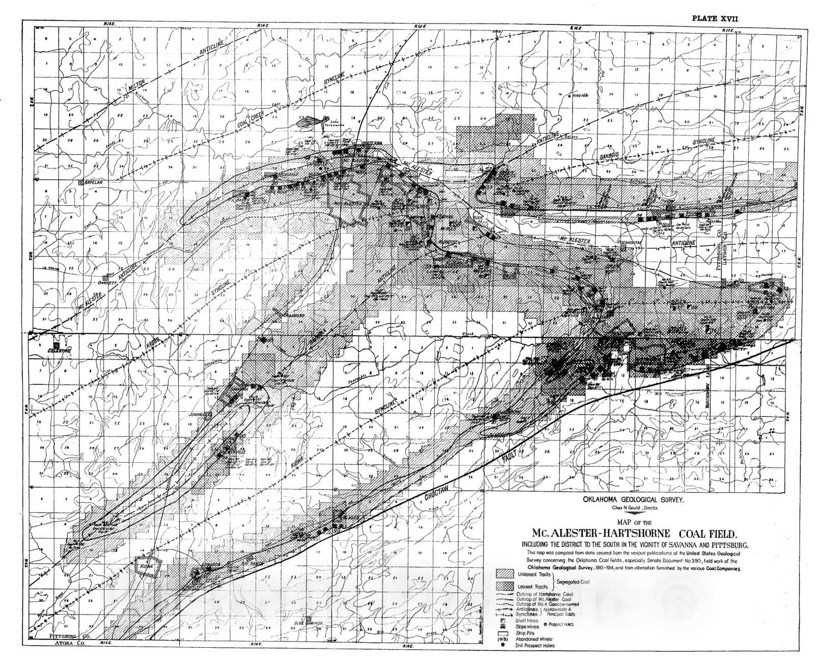Map : Plate 17. Map of the McAlester-Hartshorne coal field, 1926 Cartography Wall Art :