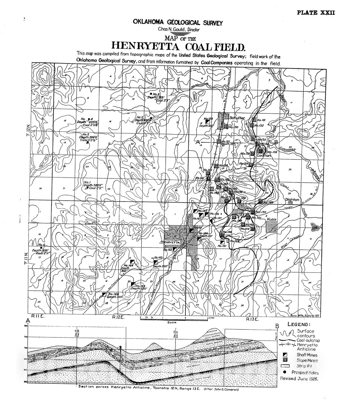 Map : Plate 23. Coal in northeastern Oklahoma, 1926 Cartography Wall Art :