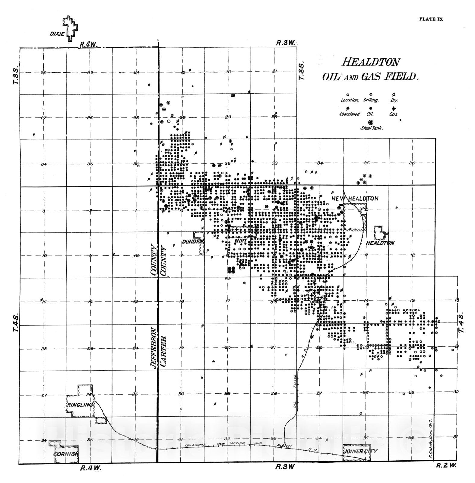 Map : Plate 9. Healdton oil and gas field, 1915 Cartography Wall Art :