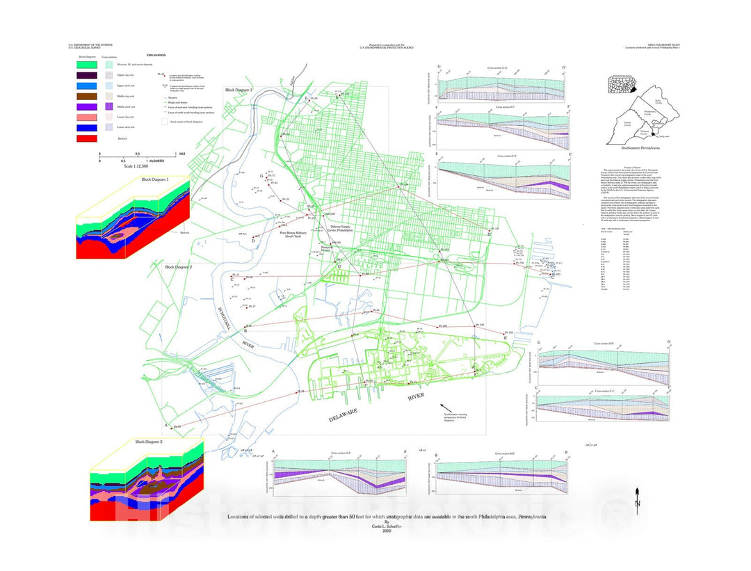 Map : Altitude and configuration of the water-table surface in the vicinity of the Defense Supply Center, Philadelphia and the Point Bre, 2000 Cartography Wall Art :
