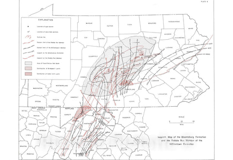 Map : Stratigraphy and paleontology of the Bloomsburg Formation of Pennsylvania and adjacent states, 1961 Cartography Wall Art :