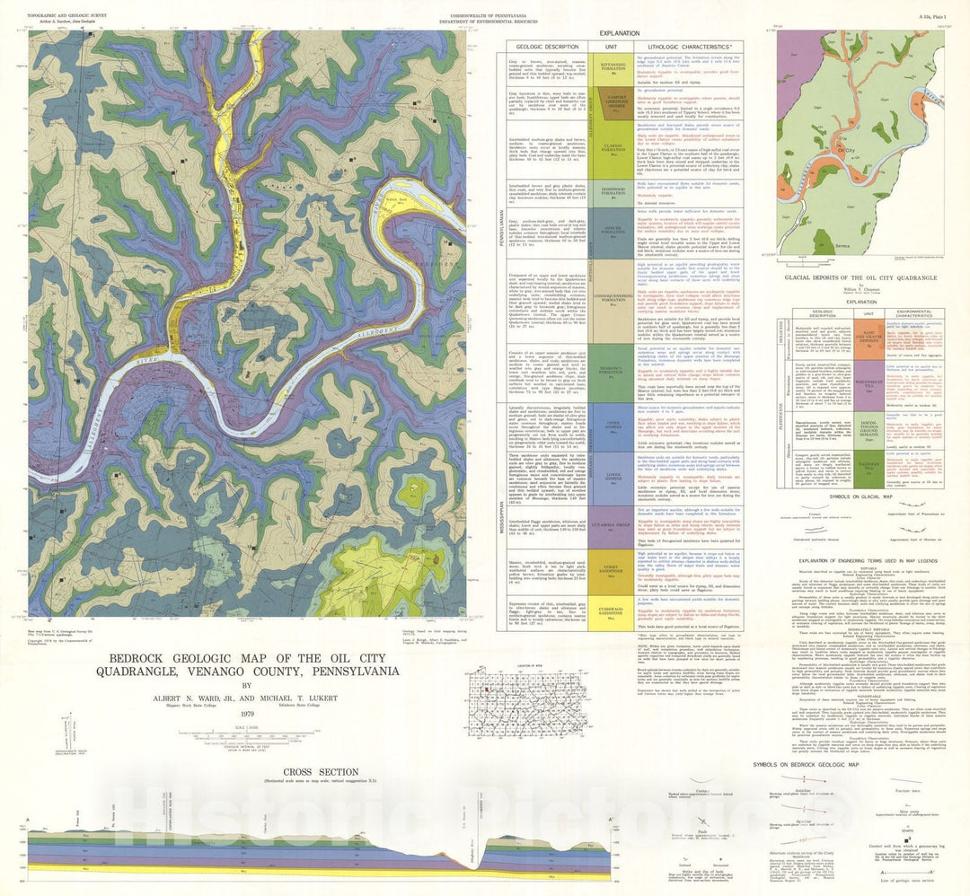 Map : Geology and mineral resources of the Oil City quadrangle, Venango County, Pennsylvania, 1979 Cartography Wall Art :