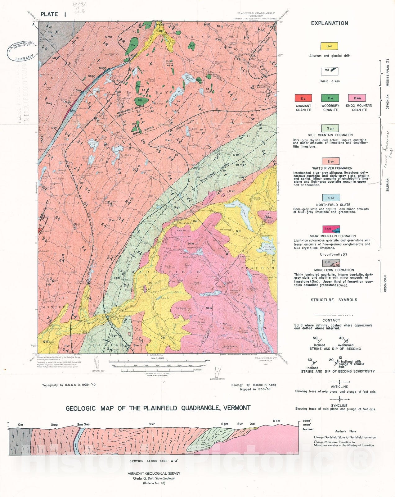 Map : Geology of the Plainfield Quadrangle, Vermont, 1961 Cartography ...