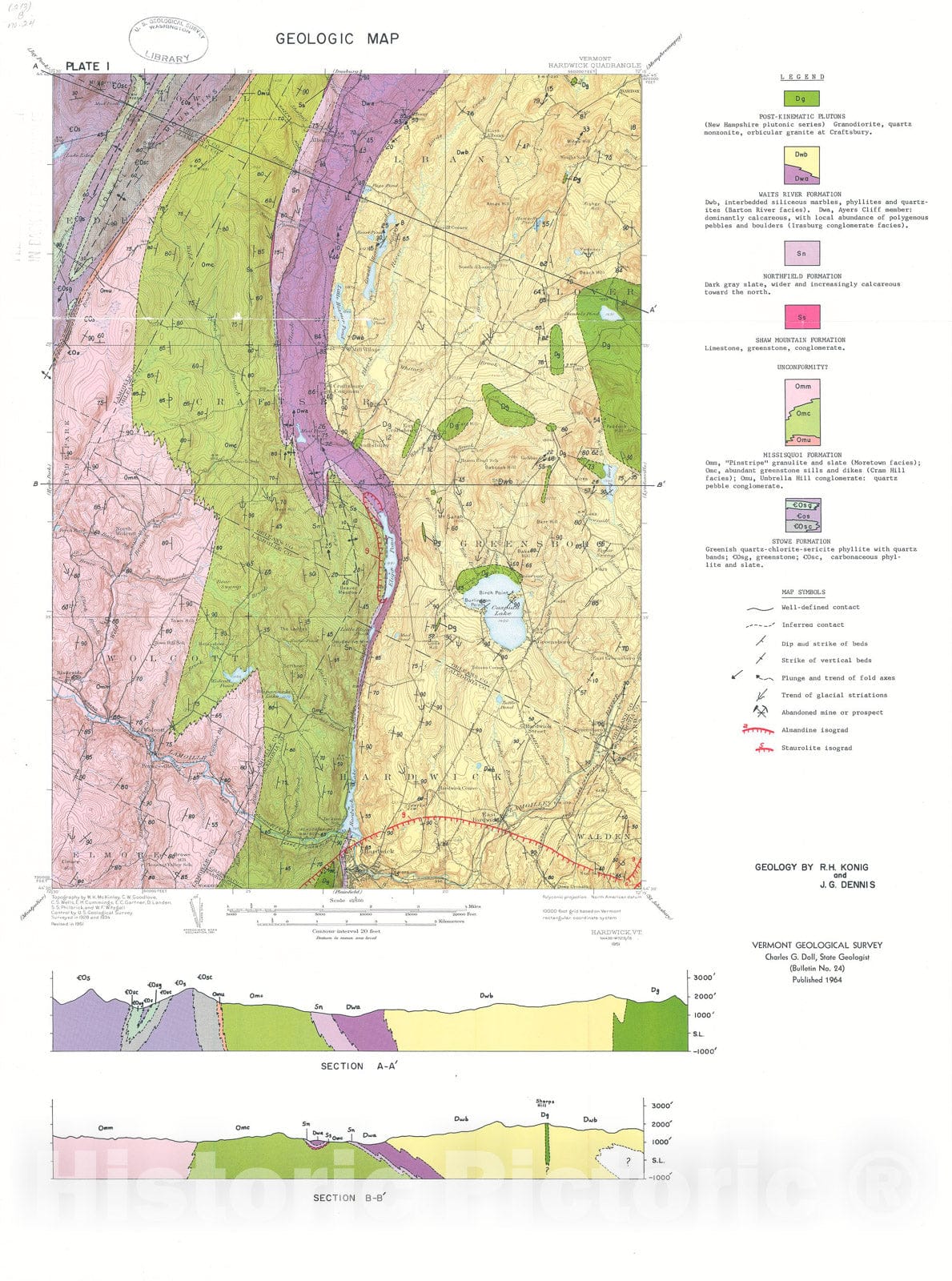 Map : The Geology of the Hardwick Area, Vermont, 1964 Cartography Wall ...