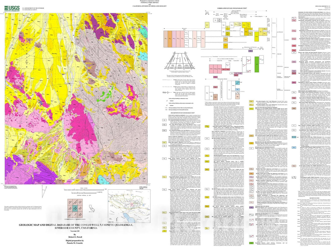 Map : Geologic map and digital database of the Conejo Well, 7.5 minute quadrangle, Riverside County, southern California, 2001 Cartography Wall Art :