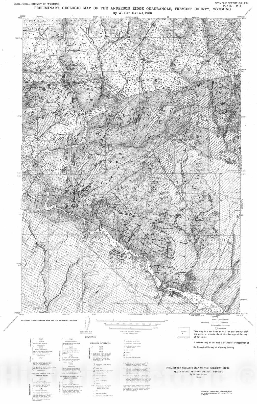 Map : Preliminary geologic map of the Anderson Ridge Quadrangle, Fremo ...