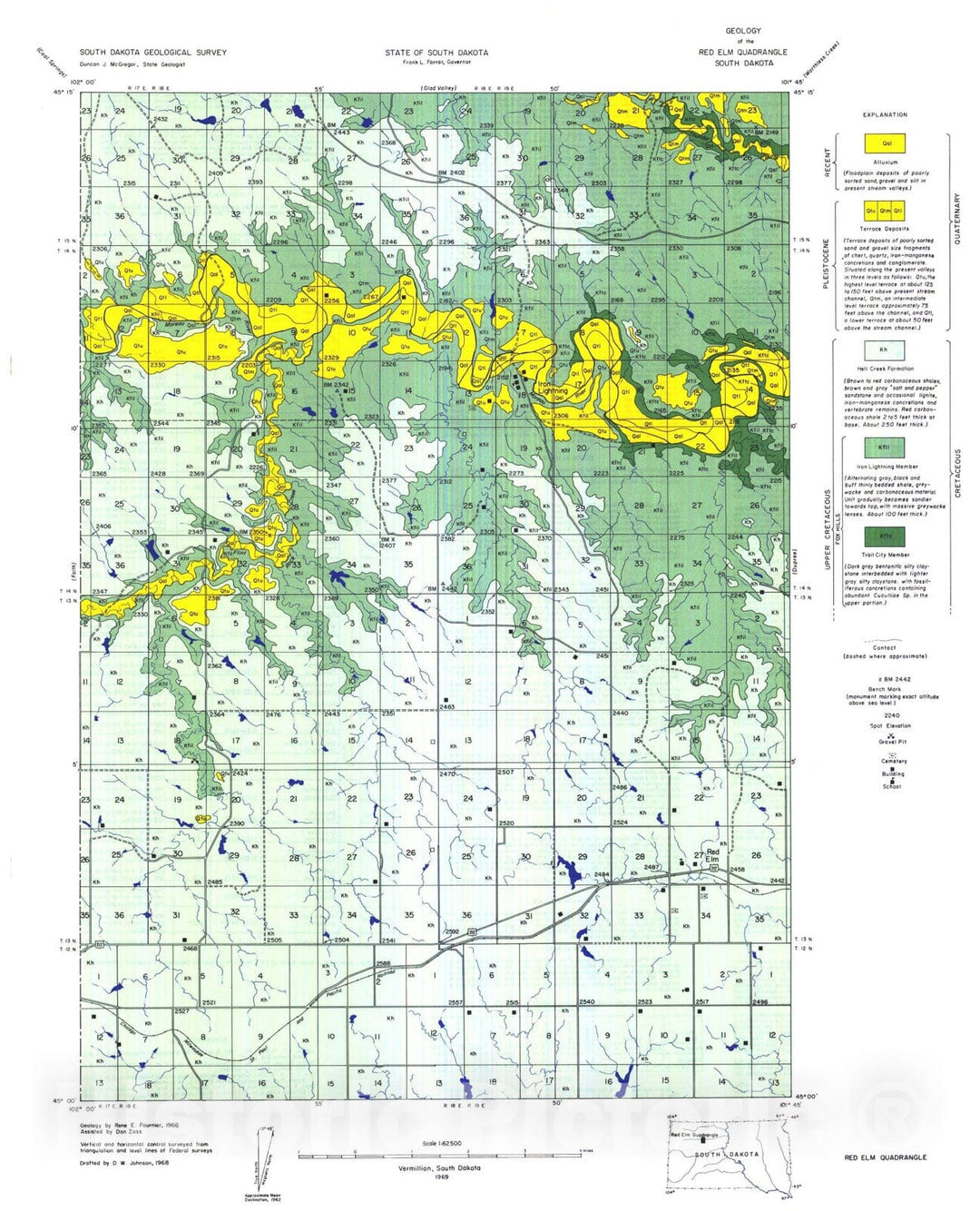 Map : Geology of the Red Elm quadrangle South Dakota, 1969 Cartography Wall Art :