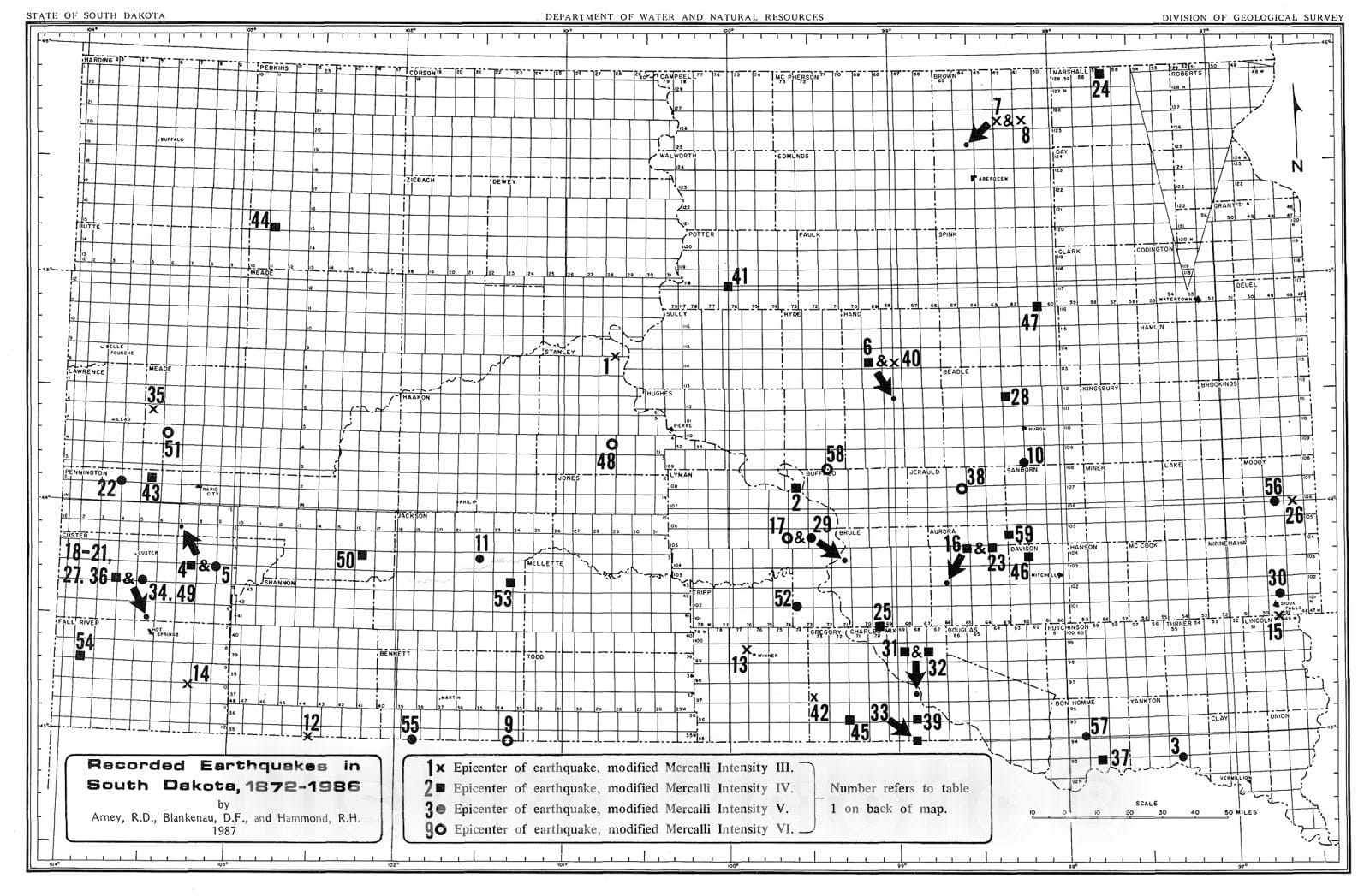 Map Recorded earthquakes in South Dakota, 18721986, 1987 Cartograph