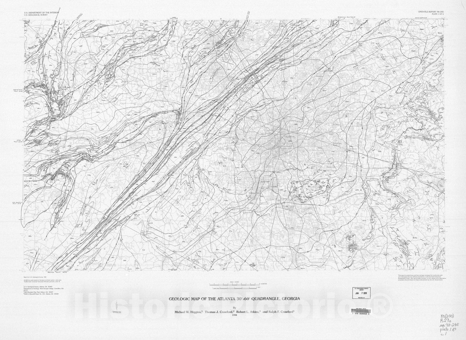 Map : Geologic map of the Atlanta 30'x60' quadrangle, Georgia, 1998 Cartography Wall Art :