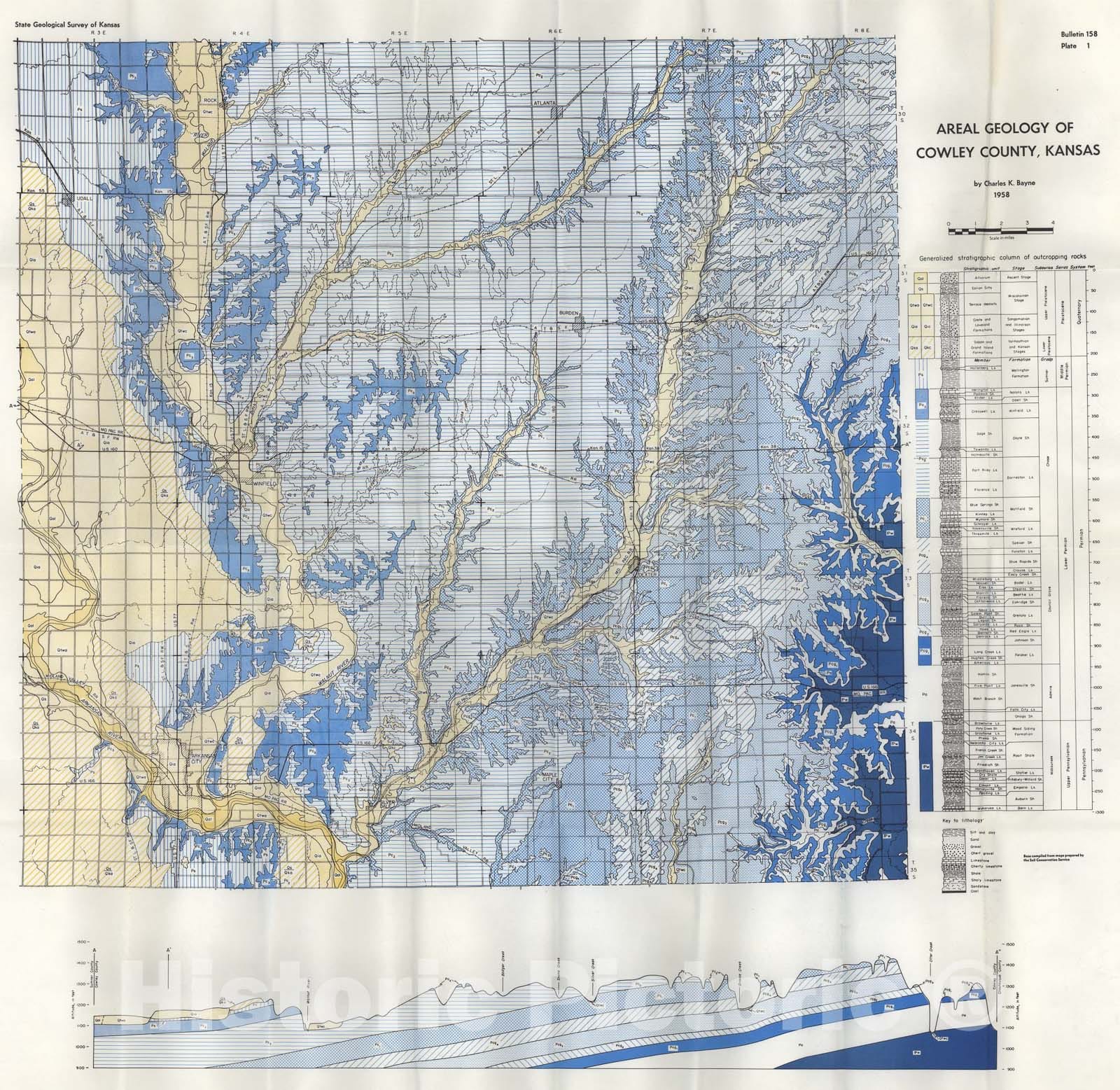 Map Areal geology of Cowley County, Kansas, 1958, 1962 Cartography W Historic Pictoric